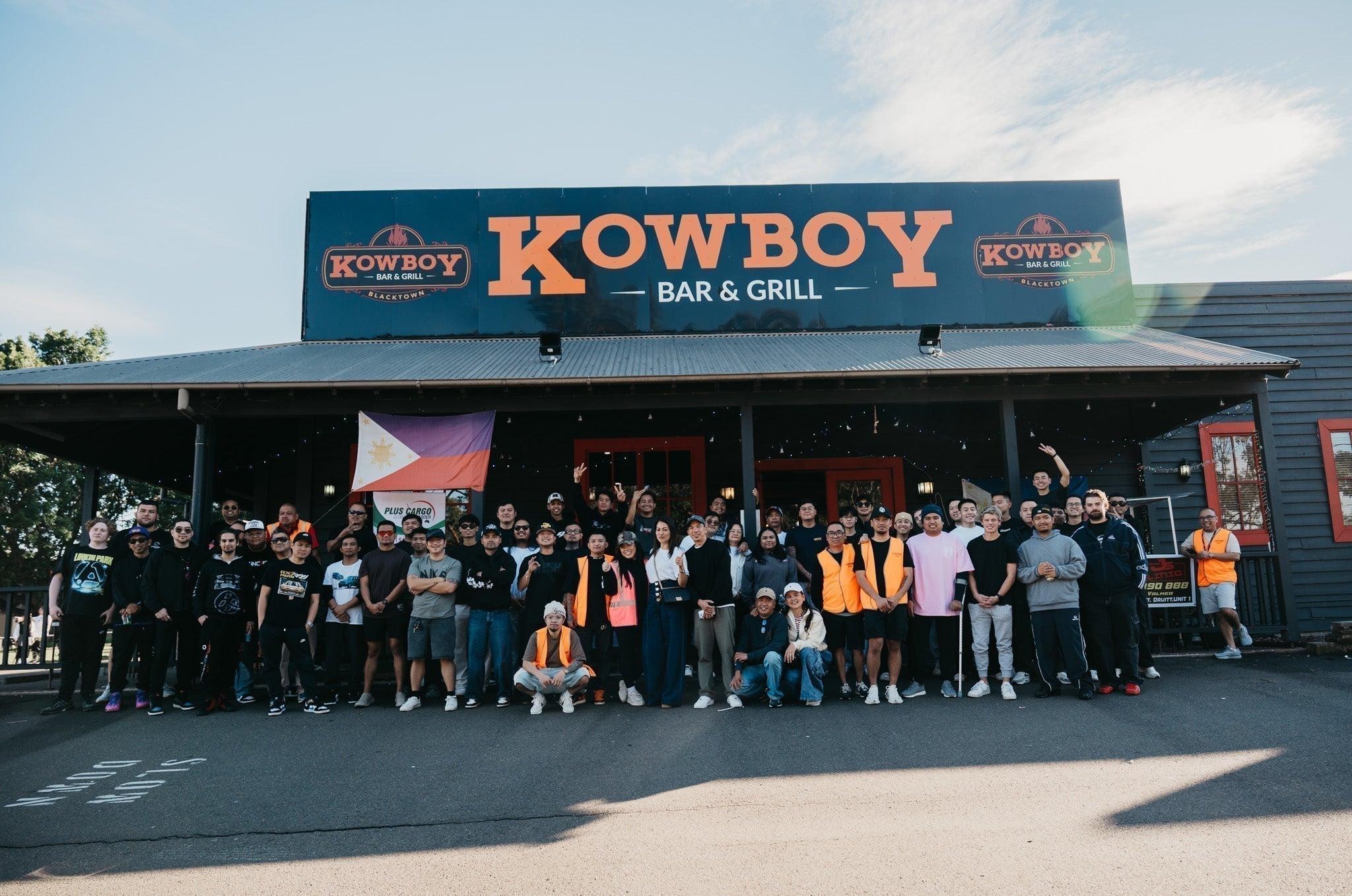 Cars lined up at the LOWKEY car show at Kowboy Grill, Blacktown, hosted by Func7ion and The Autoartistry